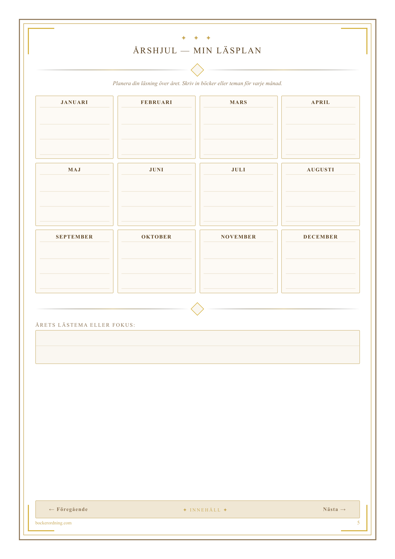 L&auml;sdagbok &aring;rshjul och l&auml;s&ouml;versikt