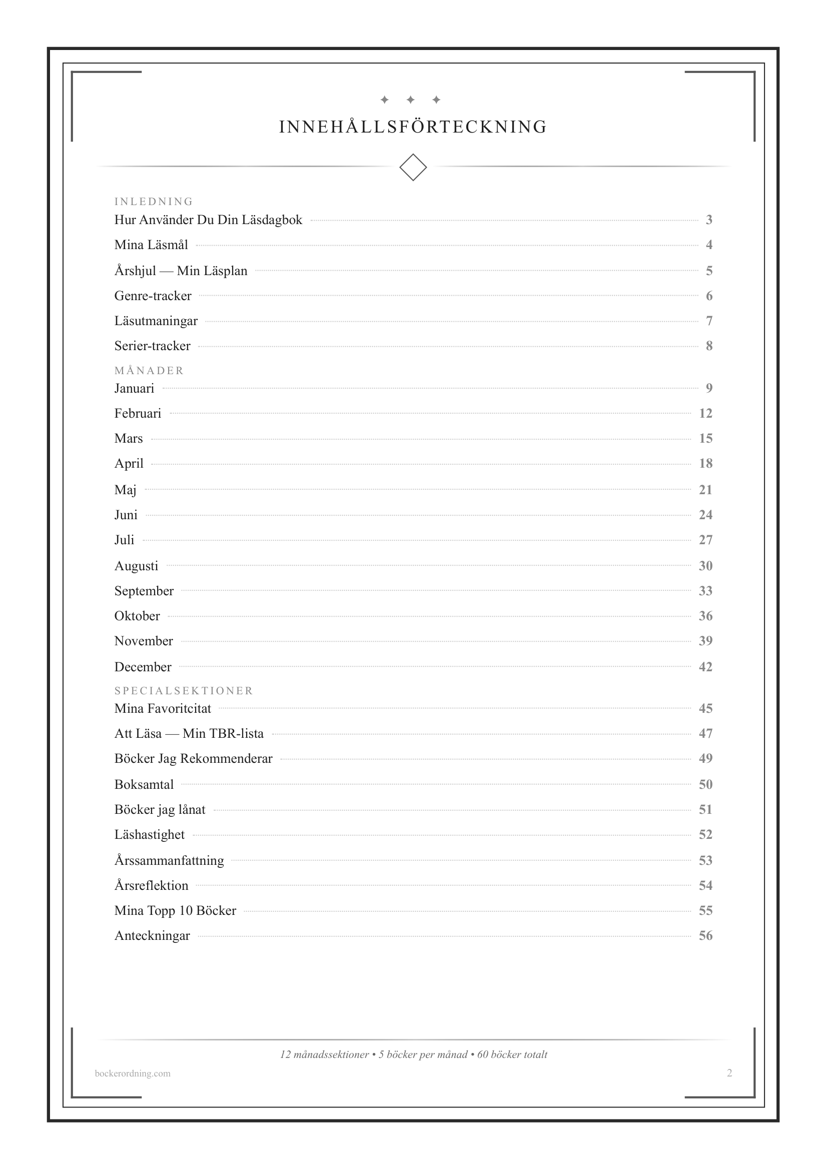 L&auml;sdagbok inneh&aring;llsf&ouml;rteckning