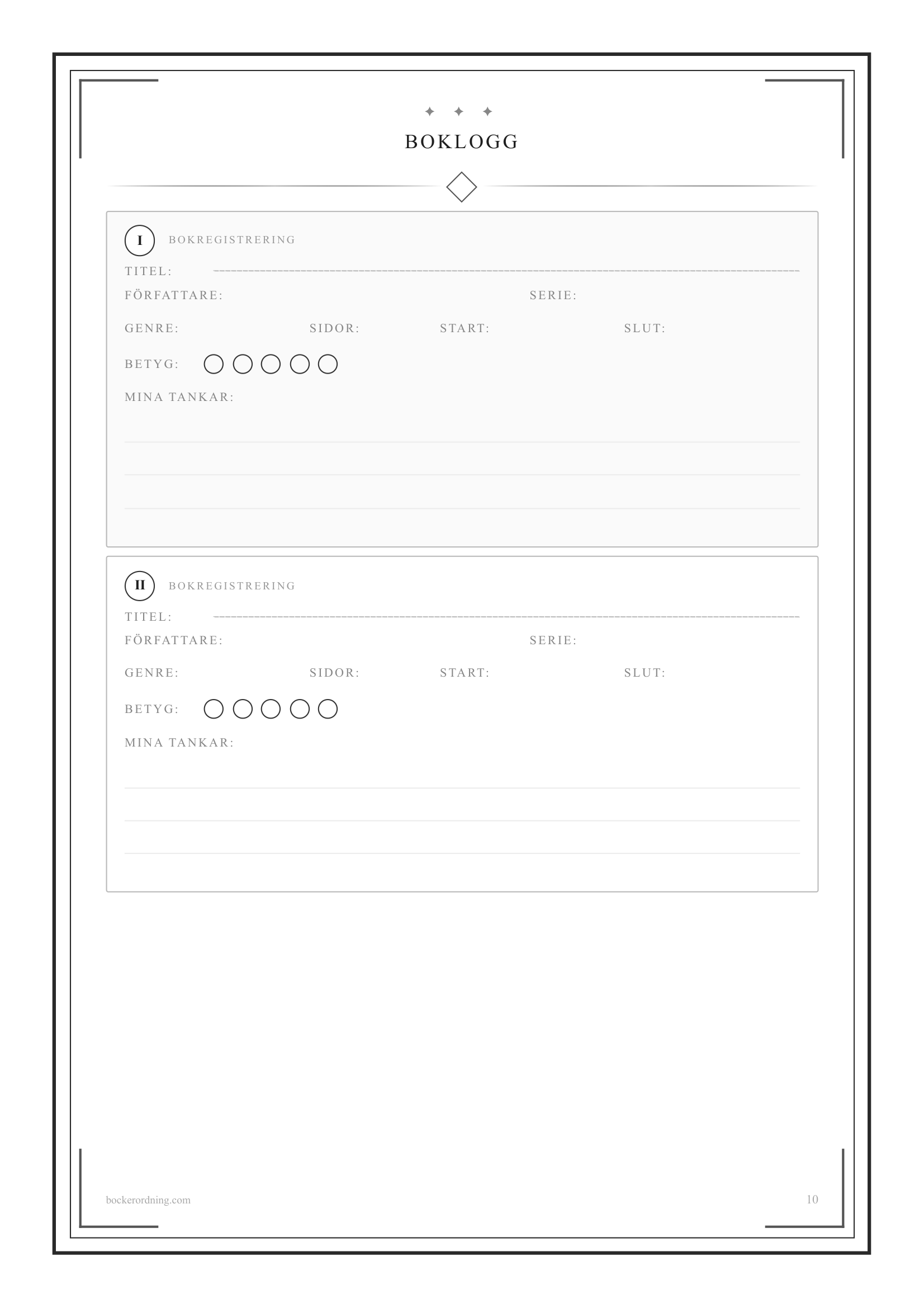 L&auml;sdagbok boklogg per bok