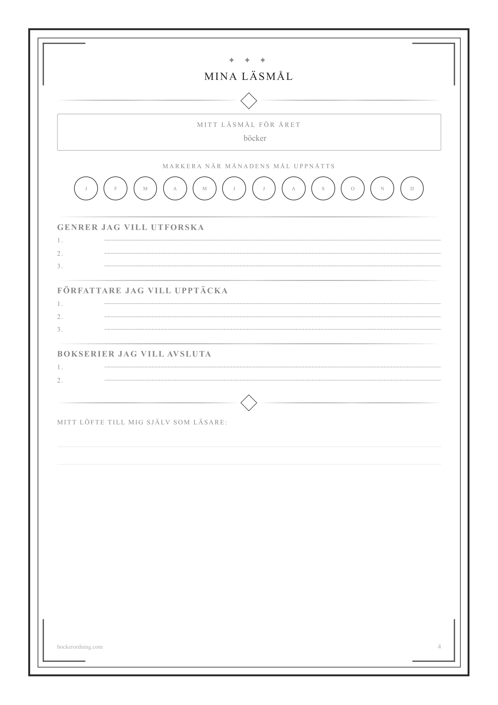 L&auml;sdagbok l&auml;sm&aring;l sektion