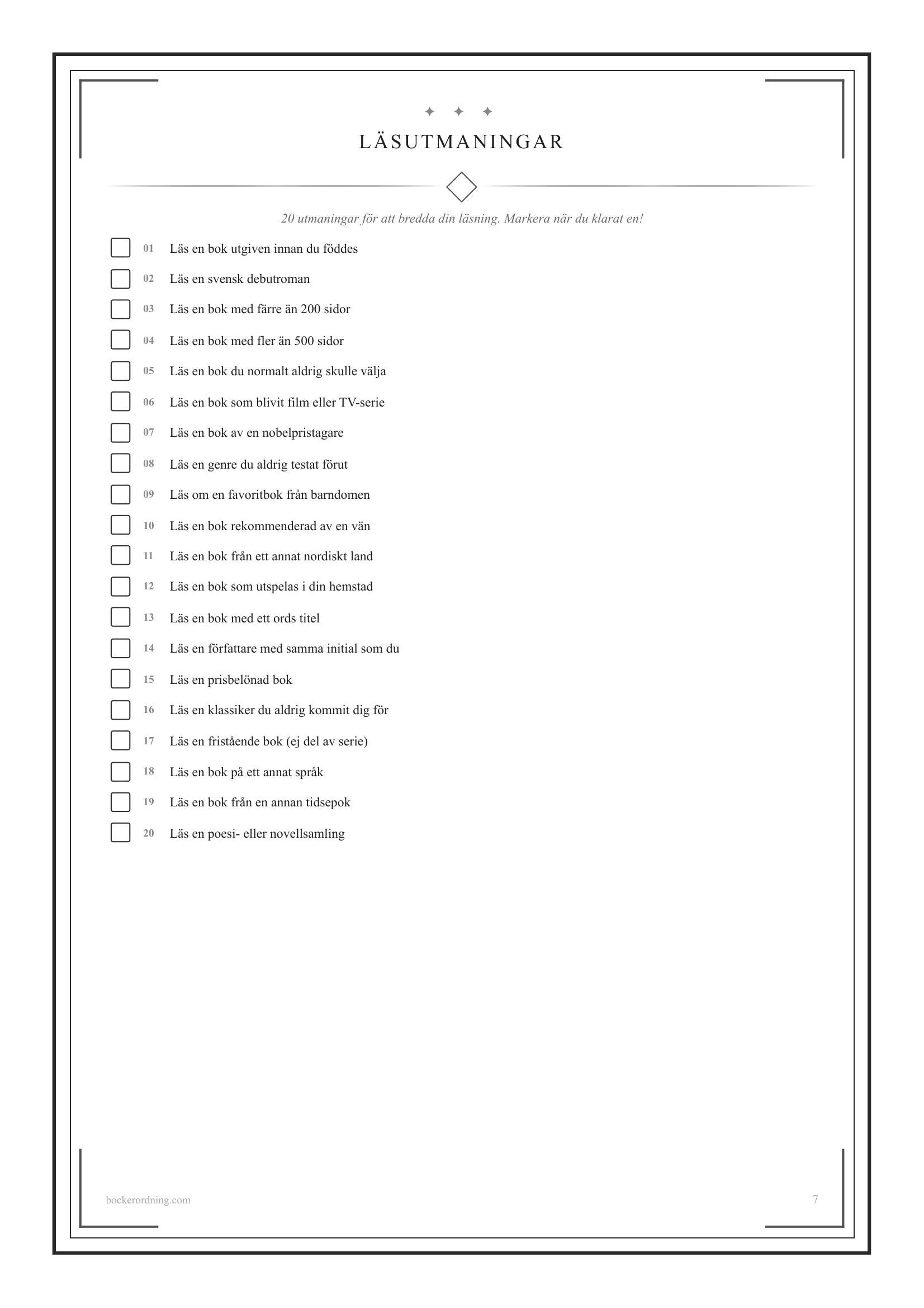 L&auml;sdagbok l&auml;sutmaningar